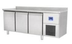 (79E3.36NMV.D2105) COUNTER TYPE REFRIGERATOR WITH 3 DOORS ( 0/ +10°C) WITH 10 CM BACKSPLASH & WHEELS. (3 Years Warranty Against Manufacturing Defective Including Door Gasket). - Mabrook Hotel Supplies