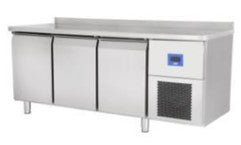 (79E4.37NMV.D2105) COUNTER TYPE REFRIGERATOR WITH 3 DOORS (-2/+8°C) WITH 10CM BACKSPLASH & WHEELS. (3 Years Warranty Against Manufacturing Defective Including Door Gasket). - Mabrook Hotel Supplies