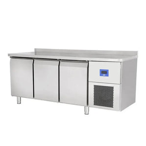 COUNTER TYPE REFRIGERATOR WITH 3 DOORS ( 0 /+10°C) & WHEELS. (3 Years Warranty for only on Compressor & 2 Years for Digital Control + Fan). - Mabrook Hotel Supplies