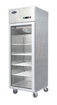 670 Ltr Single Glass Door Reach in Refrigerator on Castors with Bottom Mount and Shelf. - Mabrook Hotel Supplies