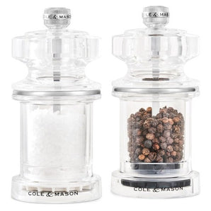 COLE & MASON 675 ACRYLIC PEPPER AND SALT MILLS 118MM