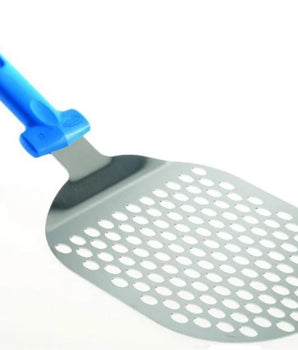 STAINLESS STEEL OVAL PEEL 18x22 CM , PERFORATED BLADE, FIXED GRIP - Mabrook Hotel Supplies