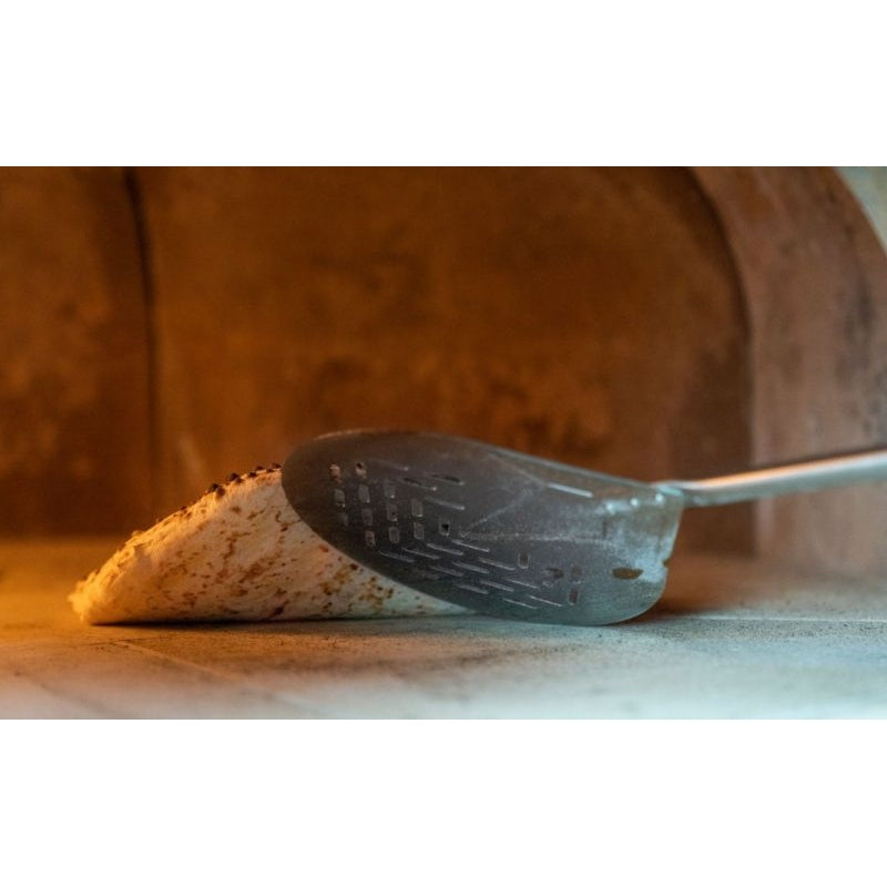 STAINLESS STEEL PERFORATED ROUND SMALL PIZZA PEEL - 20 CM, LENGTH - 150 CM - Mabrook Hotel Supplies