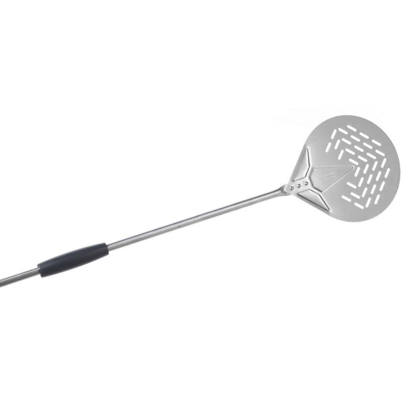 STAINLESS STEEL PERFORATED ROUND SMALL PIZZA PEEL - 20 CM, LENGTH - 150 CM - Mabrook Hotel Supplies