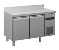 (72G2.27NMV.U3) 2 Door 1/1 GN Refrigerated Counter with Flat Worktop - 2 Shelves each Doors and 100 mm Splashback - Castors Included. - Mabrook Hotel Supplies