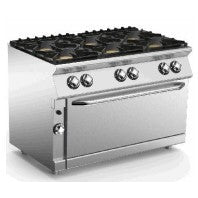 6 Burners Gas Range on Gas Maxi Oven with Upper Heating Element - Grill Voltage 230V Single Ph. - Mabrook Hotel Supplies