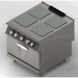 4 ELECTRIC SQUARE HOT PLATES ON ELECTRIC OVEN, OVEN CAPACITY.