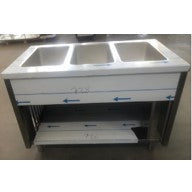 3 Seperately Controlled GN Containers Hot Mobile Bain-Marie With Undershelf Stainless Steel Cabinet , 4 Castors with 100 mm Ø (2 Castors with Brakes).