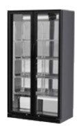 (SC-500) 2 Hinged Door Plug in Vertical Multi-Deck Cabinet with 5 Shelves Each Door- Black Color , Dim: 520x920x1810 mm (WxDxH). - Mabrook Hotel Supplies