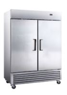 (ST-54BF) Upright Freezer Reach in Two Door with American Handled - 4 Shelves Each Door & Casters , Dim: 1375x821x2117 mm (WxDxH). - Mabrook Hotel Supplies