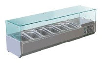 (VRX-1400/330) Refrigerated Topping Unit with Glass Hood without GN Pans & Lids - Dim: 1400x335x435 mm (WxDxH). - Mabrook Hotel Supplies