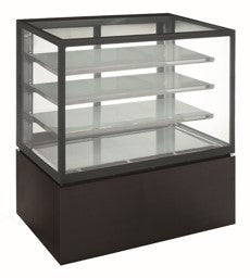 Floor Standing Showcase with 3 Shelves - Black SS Decoration Panel. - Mabrook Hotel Supplies