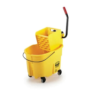 RUBBERMAID WAVE BRAKE WET MOP BUCKET WITH DOWN PRESS WRINGER - YELLOW