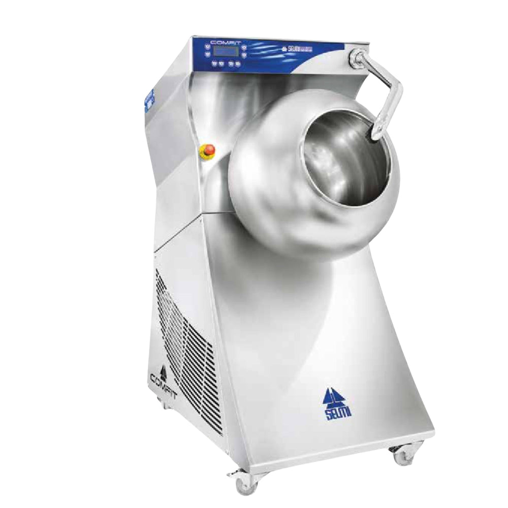 20-KILO DRUM MIXER MOD COMFIT V. SINGLE PHASE MADE IN STAINLESS STEEL AISI 304 AND WHEELED IN A STATIC POSITION INCLUDED SPRAY SYSTEM. ELECTRICAL SPECIFICATION: 220 V. SINGLE PHASE– 50 Hz POWER REQUIR