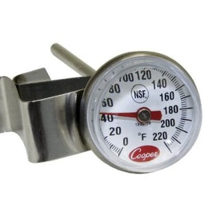 Cooper-Atkins 1236-70-1 Bi-Metals Espresso Milk Frothing Thermometer with Clip, 1" Dial and 5" Shaft Length - Mabrook Hotel Supplies