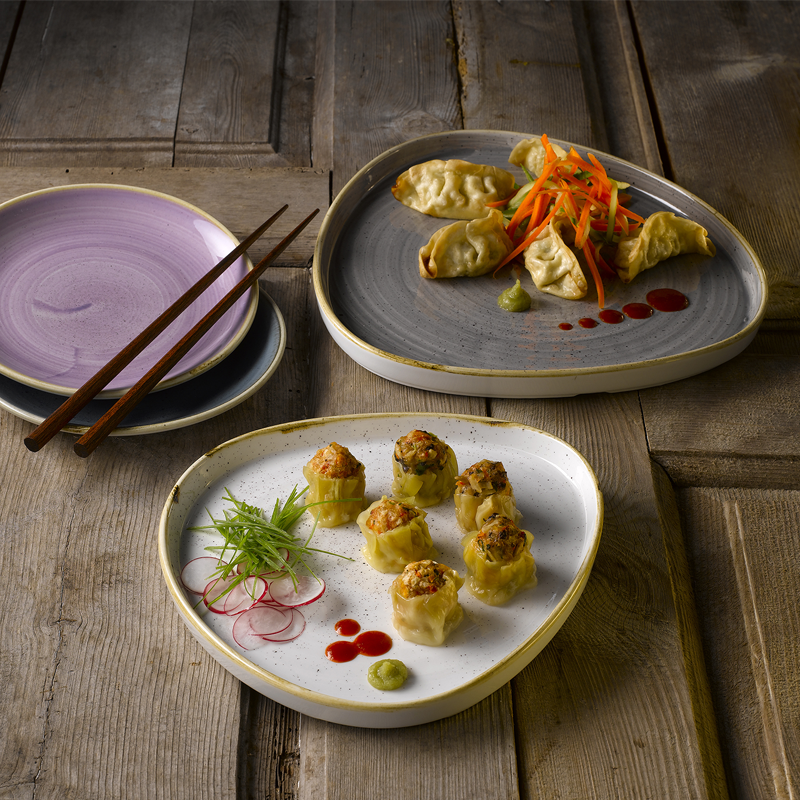 STONECAST GREY TRIANGLE WALLED CHEFS PLATE 20CM BOX 6. - Mabrook Hotel Supplies