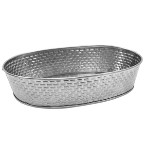 OVAL DINER PLATTER. STAINLESS STEEL CONSTRUCTION WITH BRICK PATTERN TEXTURE. DIM:9.5"X6"X1.5"