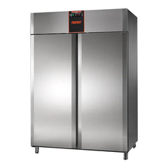 DOUBLE DOOR UPRIGHT FREEZER 1200 LTR WITH 4 SHELVES EACH DOOR & 4 CASTERS -PERFECT SERIES. - Mabrook Hotel Supplies