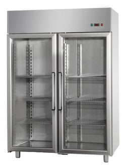 2 Glass Doors 1400 Ltr Upright Freezer with LED Light , 3 Shelves each Door & Legs (old Code: TCN-AF14PKMBTPV). - Mabrook Hotel Supplies