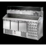 3 DOORS SALADETTE COUNTER REFRIGERATOR WITH 6 DRAWERS AND GRANITE WORKING TOP WITH REAR RISER.