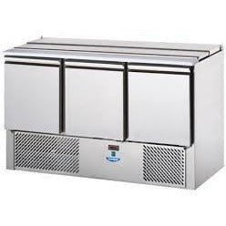 3 DOORS SALADETTE COUNTER REFRIGERATOR WITH STAINLESS STEEL LID.