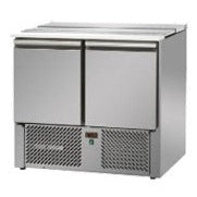 VENTILATED 2 DOORS SALAD COUNTER REFRIGEATOR, BUILT-IN UNIT WITH S/S LID AND POLYETHYLENE WORKTOP.