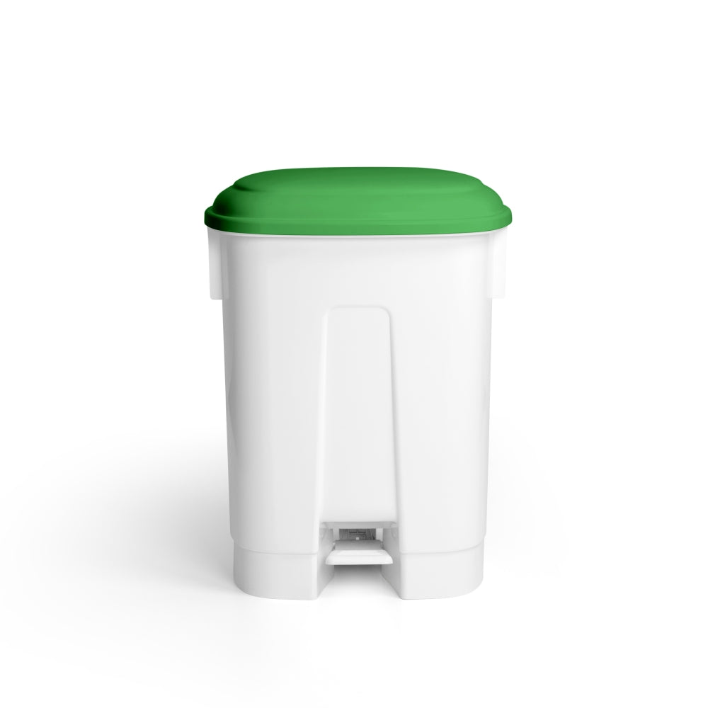 TTS CLEANING DERBY XL - WHITE POLYPROPYLENE BIN WITH PEDAL & LID , GRASS GREEN , 60 LITRE - Mabrook Hotel Supplies