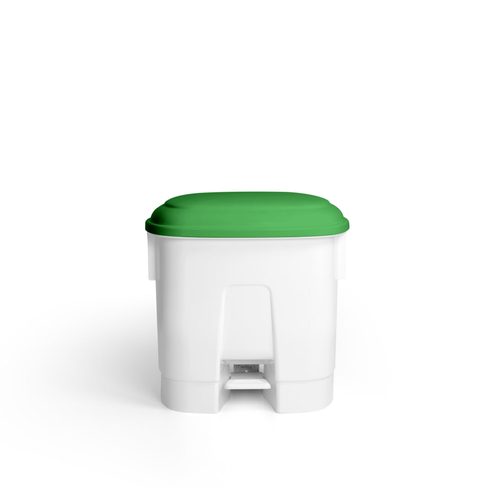 TTS CLEANING DERBY L WHITE POLYPROPYLENE BIN WITH PEDAL & LID - GRASS GREEN , 30 LITRE - Mabrook Hotel Supplies