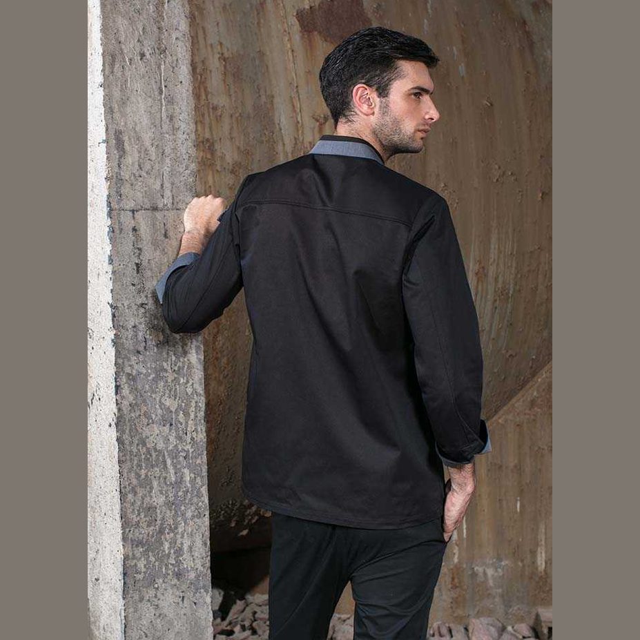 chef jaket black and grey puss botton - Mabrook Hotel Supplies