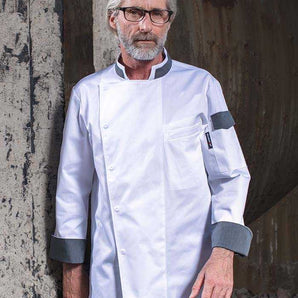 chef jaket white and gray puss botton