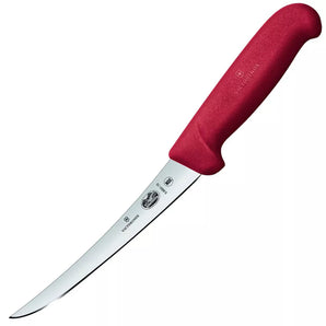 VICTORIOX BONING KNIFE, CURVED NARROW BLADE, RED FIBROX HANDLE - 12 CM