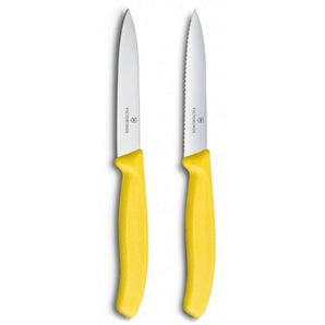 VICTORINOX SWISS CLASSIC PARING KNIVES, 1 WAVY EDGE + 1 NORMAL EDGE - YELLOW 10 CM