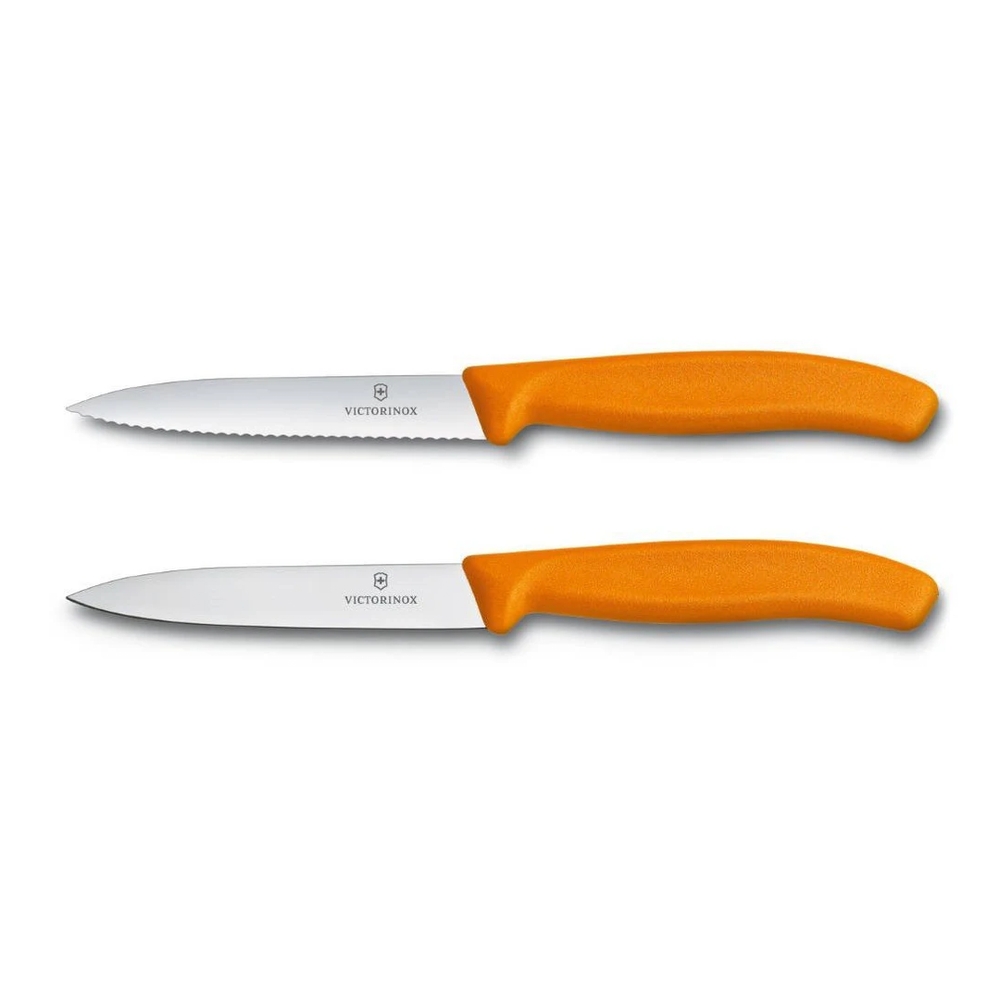 VICTORINOX SWISS CLASSIC PARING KNIVES 1 WAVY EDGE + 1 NORMAL EDGE, ORANGE - 10 CM - Mabrook Hotel Supplies