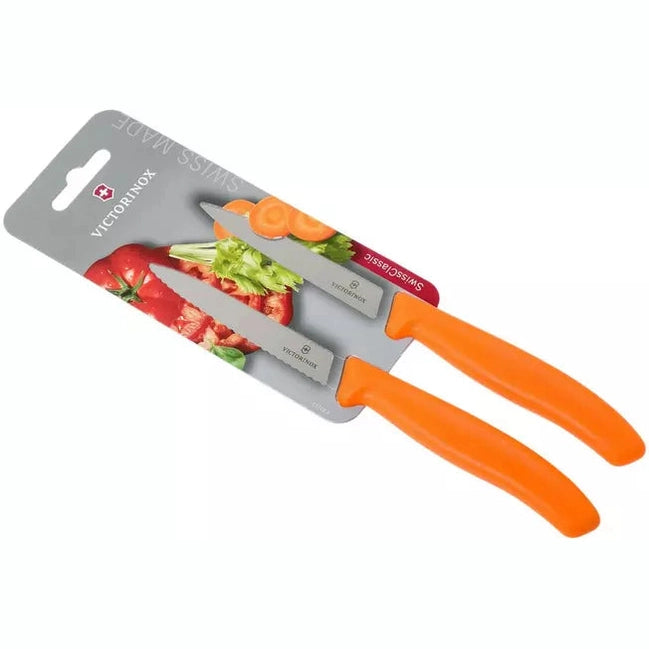 VICTORINOX SWISS CLASSIC PARING KNIVES 1 WAVY EDGE + 1 NORMAL EDGE, ORANGE - 10 CM - Mabrook Hotel Supplies