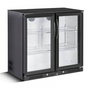 Double Door Black Back Bar Cooler.