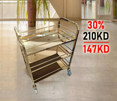 GOLDEN STAINLESS STEEL SERVICE TROLLEY