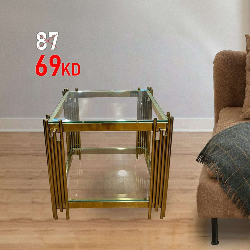 SQUARE GOLDEN STEEL/GLASS SIDE TABLE