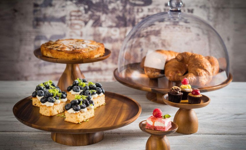APS ROUND ACACIA CAKE STAND, 33X16CM - Mabrook Hotel Supplies