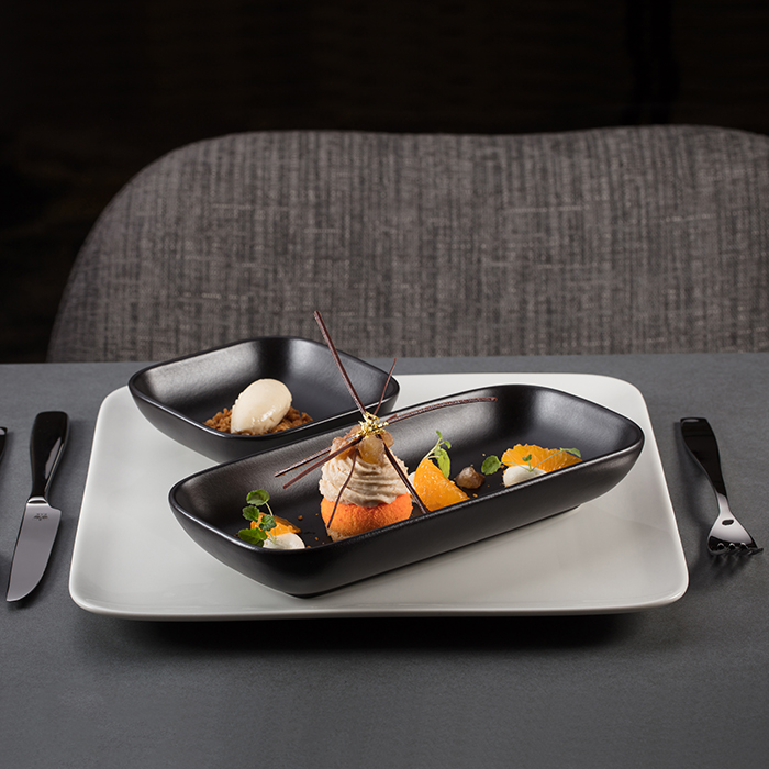 RAK PORCELAIN KARBON BLACK RECTANGULAR PORCELAIN SERVING DISH, DIM (CM): 21 L X 11 W. - Mabrook Hotel Supplies