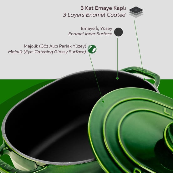 LAVA DOKUM OVAL TENCERE DOKUM DEMIR KAPAK EXPERIENCE MAJOLIK SERISI OLCU 24X33CM. - Mabrook Hotel Supplies