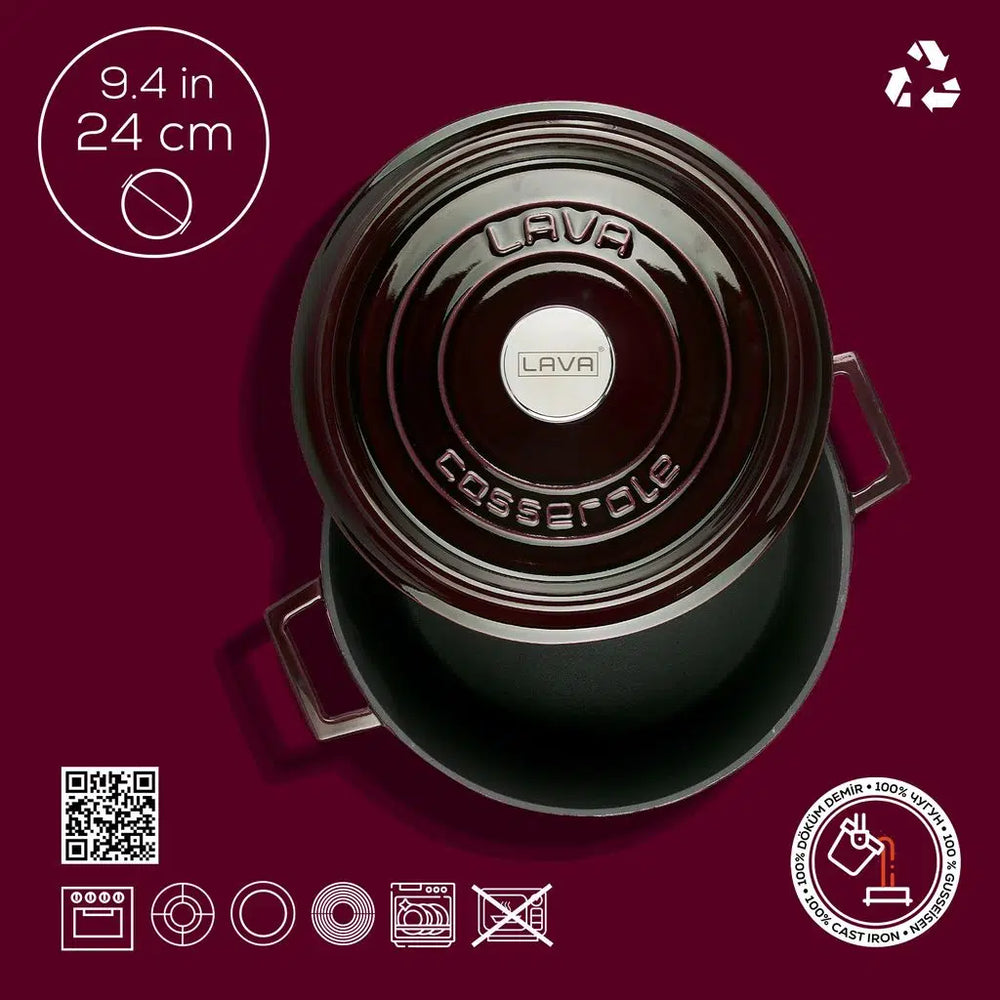 Lava Cast Iron Round Premium. Trendy, 1-Handle, Dia. Ø 24cm. - Mabrook Hotel Supplies