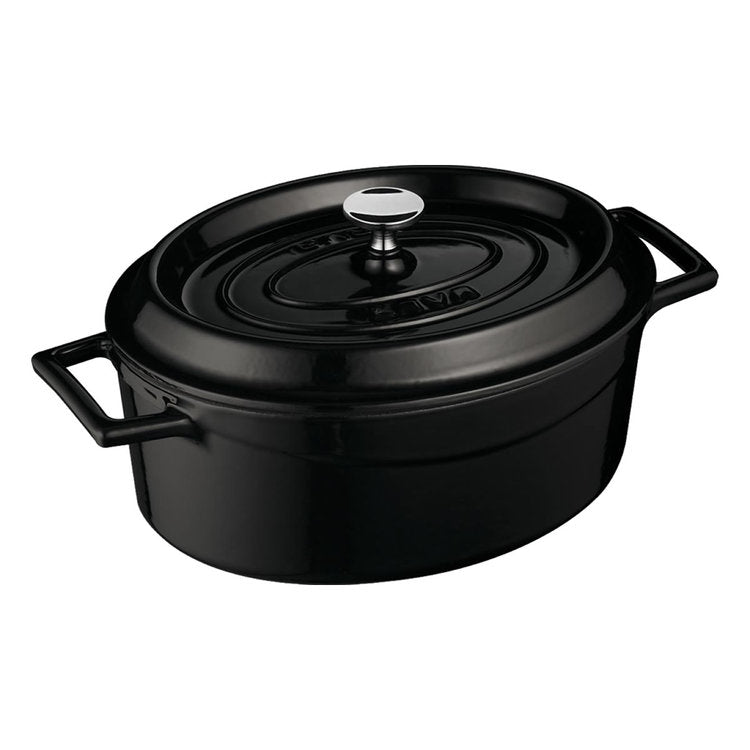 LAVA CAST IRON OVAL CASSEROLE. TRENDY, 25X31CM, BLACK COLOR. - Mabrook Hotel Supplies