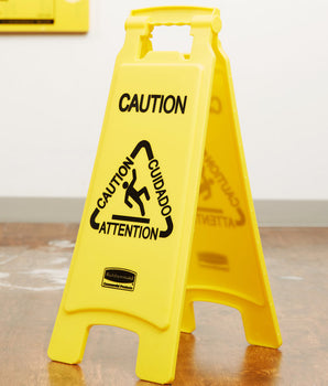 RUBBERMAID, MULTILINGUAL WET FLOOR CAUTION SIGN - YELLOW - Mabrook Hotel Supplies