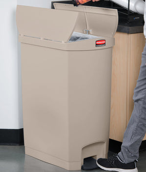 RUBBERMAID, SLIM JIM RESIN END STEP ON RECTANGULAR TRASH CAN - 90 L BEIGE - Mabrook Hotel Supplies