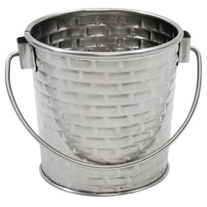 ROUND PAIL WITH HANDLE. STAINLESS STEEL CONSTRUCTION WITH BRICK PATTERN TEXTURE. CAP:9 OZ,DIM: 7.9 X8.255 - Mabrook Hotel Supplies