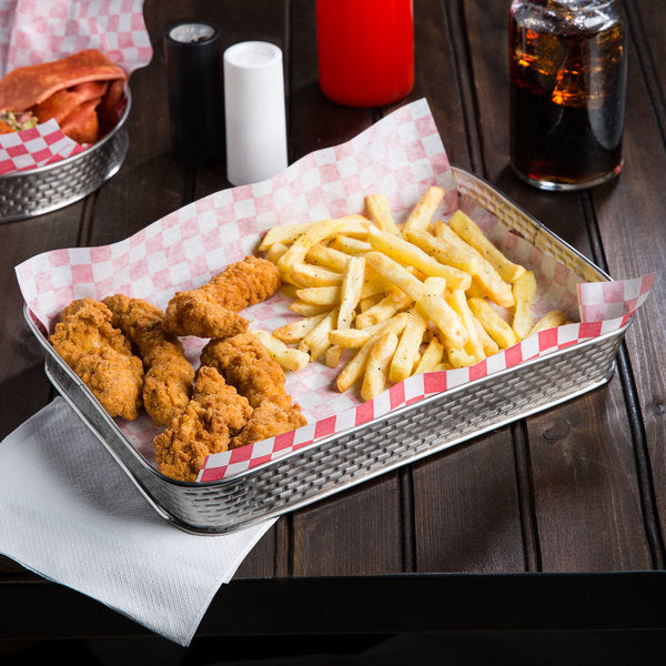 RECTANGULAR DINER PLATTER,STAINLESS STEEL CONSTRUCTION WITH BRICK PATTERN TEXTURE. DIM: 12X9X1.5" - Mabrook Hotel Supplies