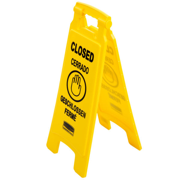RUBBERMAID, MULTILINGUAL CLOSED FLOOR SIGN - YELLOW - Mabrook Hotel Supplies