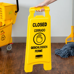 RUBBERMAID, MULTILINGUAL CLOSED FLOOR SIGN - YELLOW - Mabrook Hotel Supplies