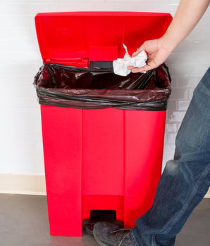 RUBBERMAID, RECTANGULAR STEP ON TRASH CAN - RED - Mabrook Hotel Supplies