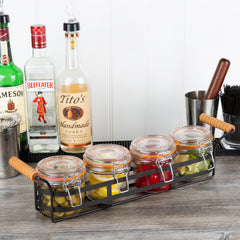 TABLECRAFT BLACK COATED WIRE RACK FOR CJS12 RESEALABLE JARS WITH WOOD HANDLE - Mabrook Hotel Supplies